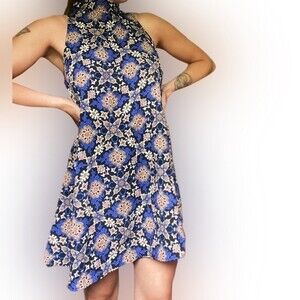 Soprano blue and tan abstract print shift dress size XS